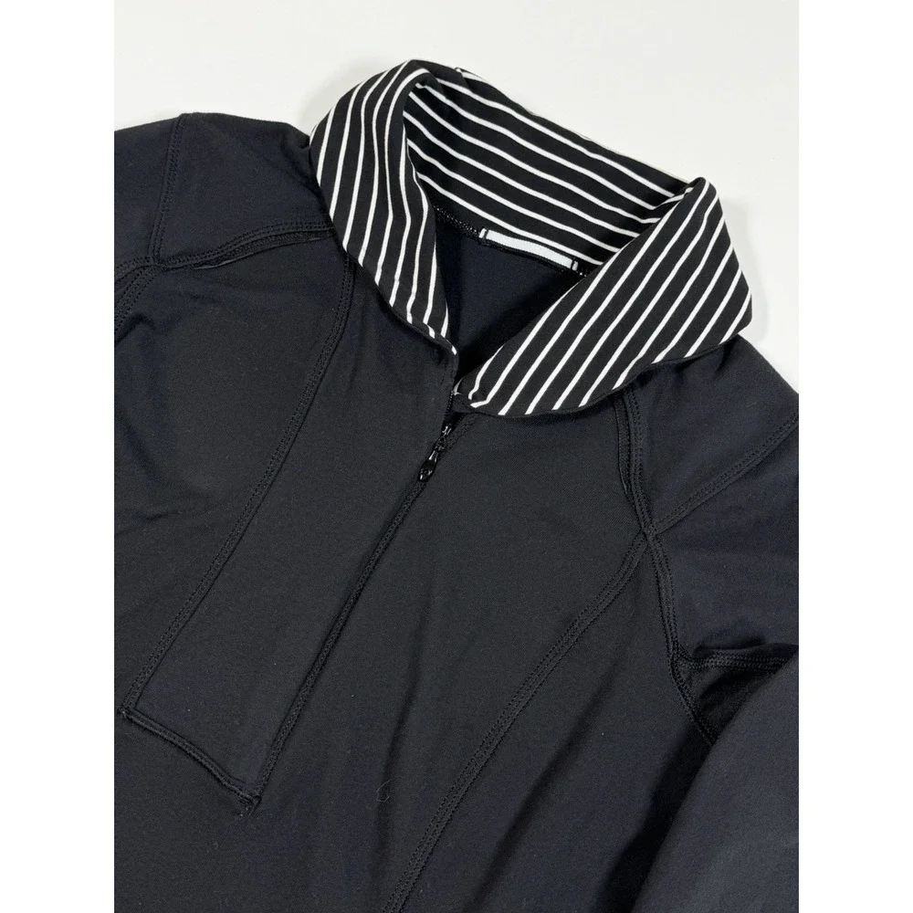 Lululemon Womens Think Fast Pullover Black White Parallel Stripe 1/2 Zip Size 6
